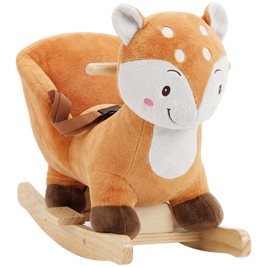 Rocking Horse, Ride on Horse Deer Design with Sounds, Security Belt, Rocking Stopper, for Toddlers 1-3 Years, Brown
