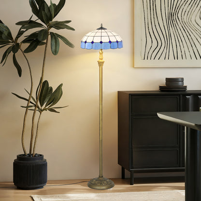 Tiffany-Style Floor Lamp with Handcrafted Stained Glass Shade, 152cm Tall Vintage Standing Lamp with Foot Switch and Dual Sockets for Living Room Bedroom