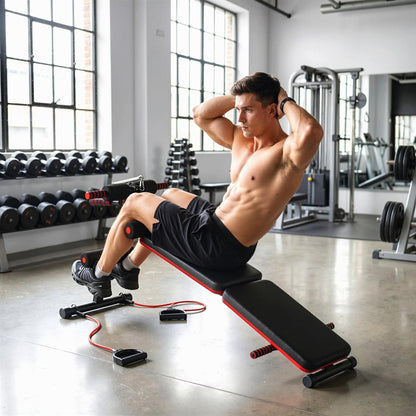 Foldable Sit Up Bench, Adjustable Abdominal Trainer with Resistance Bands, Padded Core Workout Bench for Home Gym Strength Training