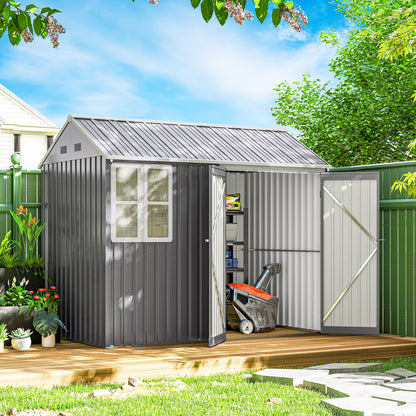 8 x 6 ft Galvanised Garden Shed, Outsoor Metal Storage Shed with Double Doors Window Air Vents, Grey