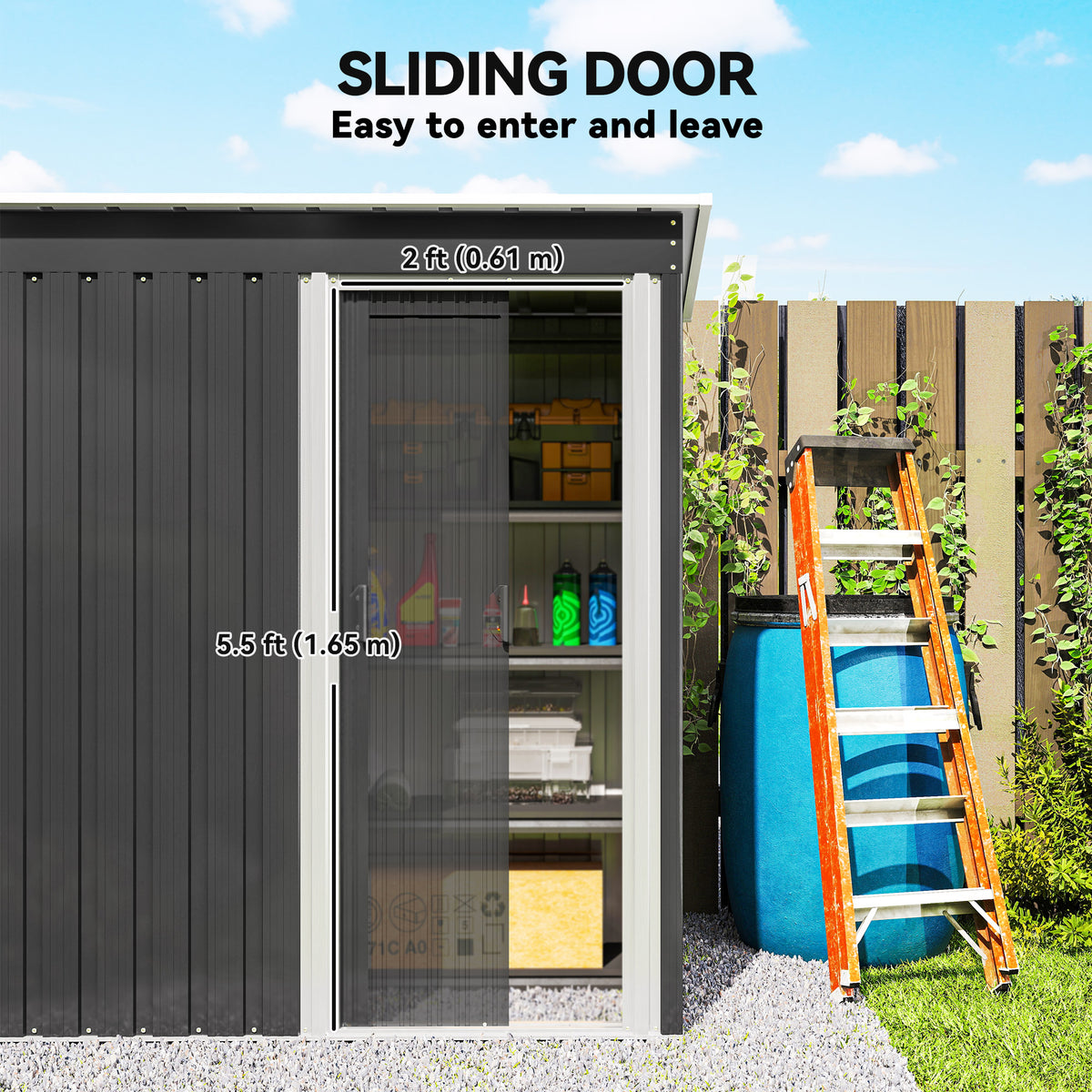 5 x 3ft Garden Storage Shed with Sliding Door and Sloped Roof Outdoor Equipment Tool, Black