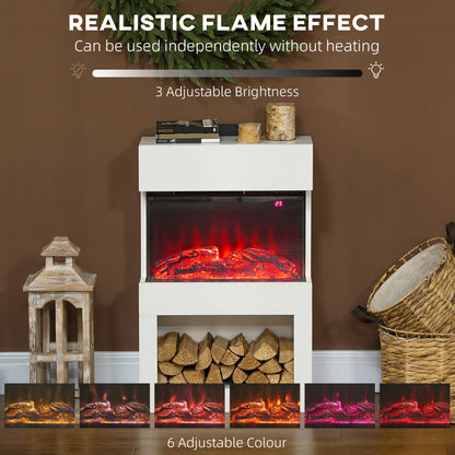 19" Electric Fireplace with Surround, 3D Flame Effect, 6 Colours & 3 Brightness Levels, 1000W/2000W White Electric Fire and Mantel Reach up to 30㎡ Space with Remote & Timer, 3 Sided View