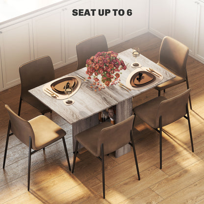 80-140 cm Folding Dining Table for 4-6 People, Drop Leaf Table with 2-Tier Shelves, Rolling Casters, for Small Spaces, Kitchen, Flat, Dining Room, Grey