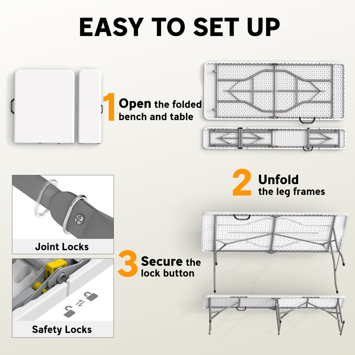 Three-Piece Folding Picnic Table and Bench Set - White
