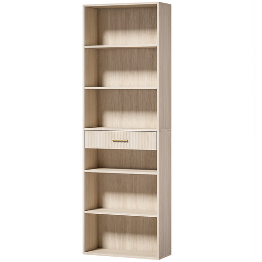Bookcase Narrow Tall Space-Saving Bookshelf Drawer Open Shelves 60 x 24 x 182 cm Oak Wood Effect