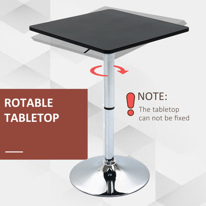 Modern Height Adjustable Counter Bar Table with 360° Swivel Tabletop and Electroplating Metal Base, Pub Desk for Living Room, Kitchen, Restaurant, Pub, Black and Silver