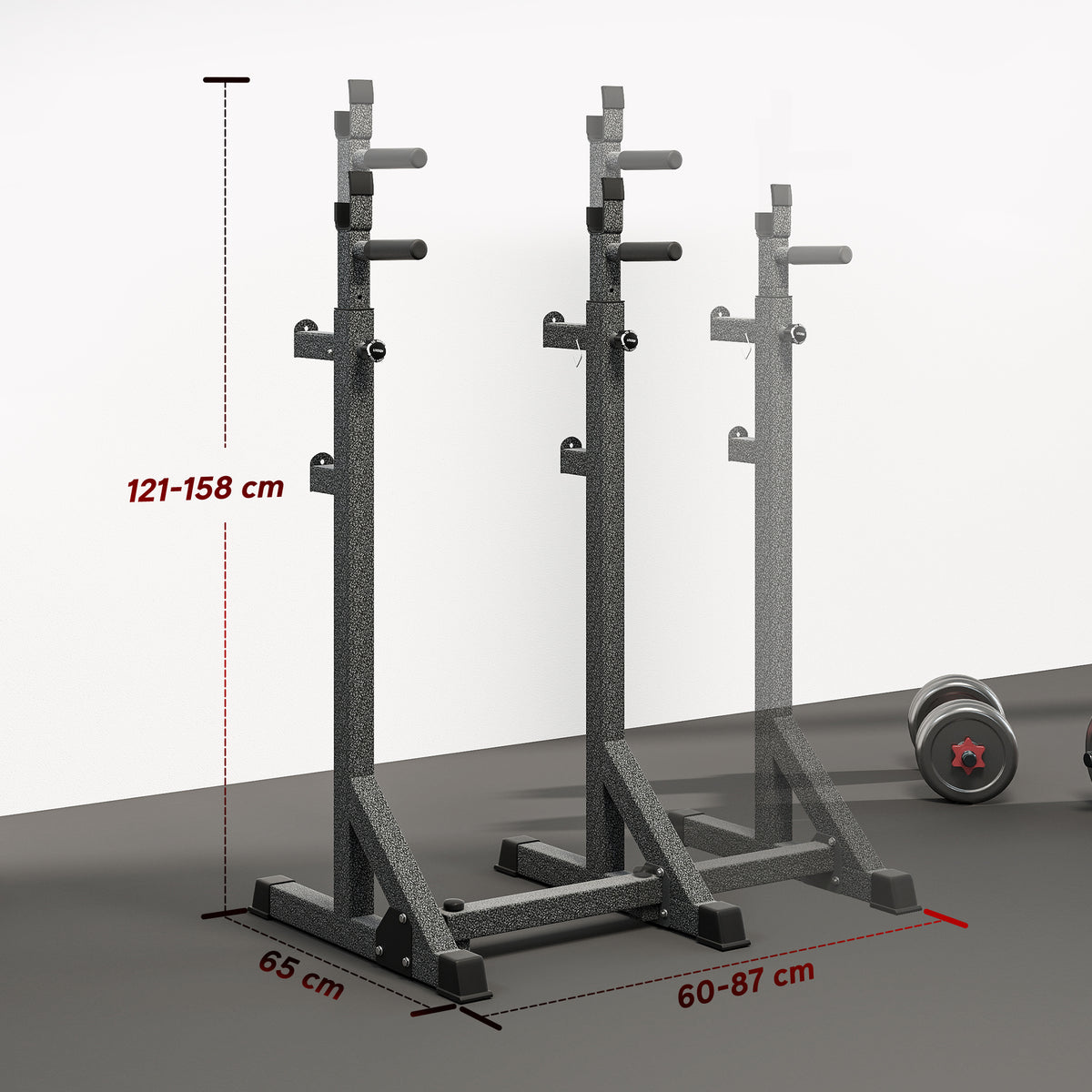 Heavy Duty Barbell Squat Rack, Adjustable and Multifunctional Weight Power Stand, for Home, Gym - Black