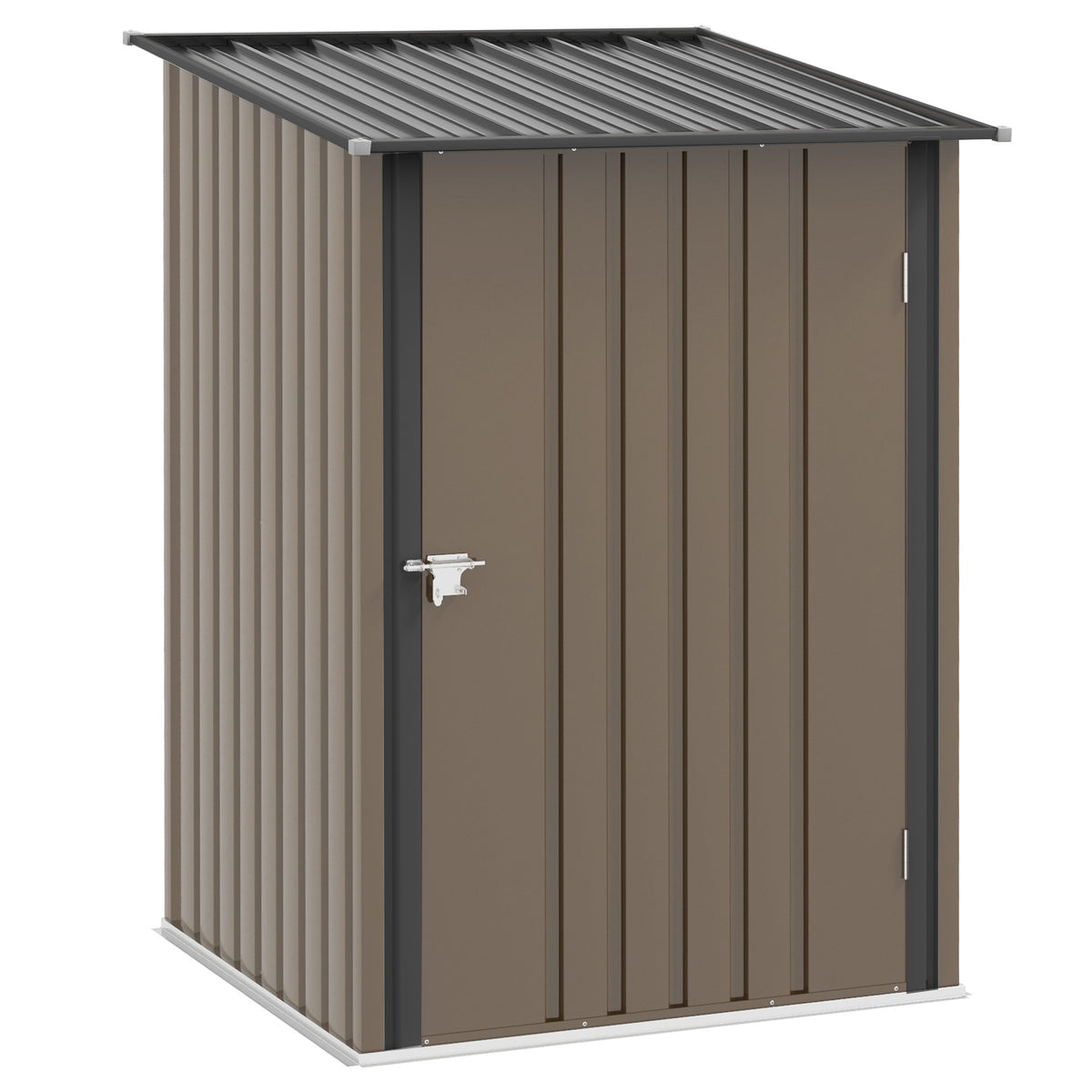 3.3 x 3.4ft Lean To Steel Garden Shed, with Locking Door - Brown