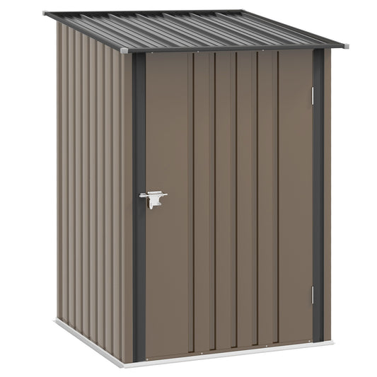 3.3 x 3.4ft Lean To Steel Garden Shed, with Locking Door - Brown