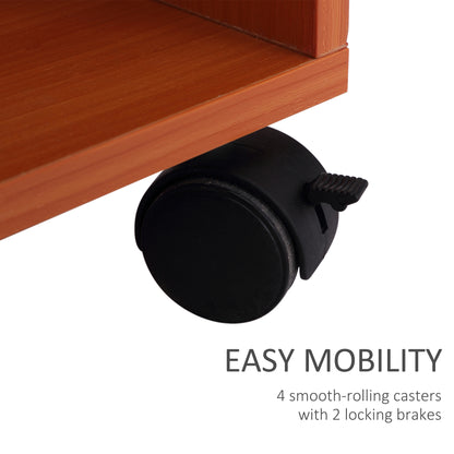 Multi-Storage Compact Work Desk, with Wheels - Cherry Wood Colour