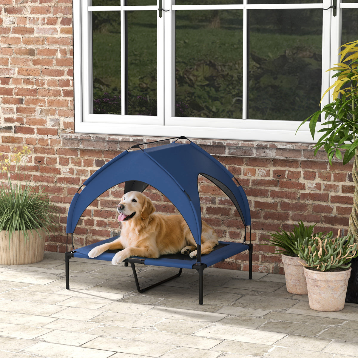 Cooling Raised Pet Bed w/ Washable Breathable Mesh, for Medium, Large Dogs, 91 x 76 x 85cm - Dark Blue