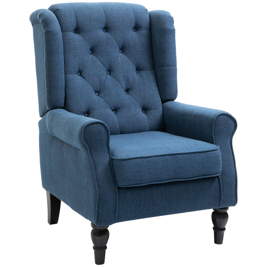 Wingback Accent Chair, Retro Upholstered Button Tufted Occasional Chair for Living Room and Bedroom, Blue