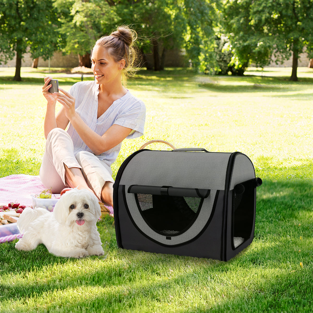 Folding Fabric Soft Pet Crate, 46Lx36Wx41H cm - Black