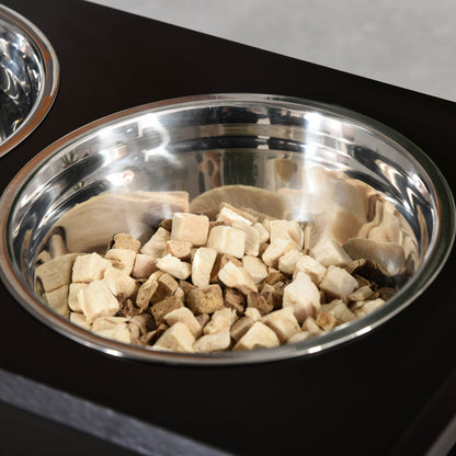 Raised Dog Feeding Bowls with Stand, Stainless Steel for Medium Dog, 58L x 31W x 25H cm - Brown
