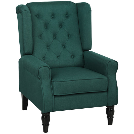 Wingback Accent Chair, Retro Upholstered Button Tufted Occasional Chair for Living Room and Bedroom, Dark Green