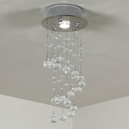 Metal Crystal Ceiling Light Chandelier Pendant Lamp Living Room Stairway Spiral Rain Drop Pendant Lamp Silver
