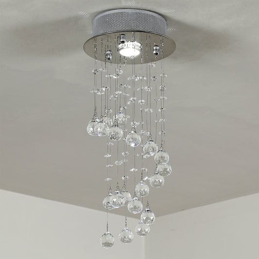 Metal Crystal Ceiling Light Chandelier Pendant Lamp Living Room Stairway Spiral Rain Drop Pendant Lamp Silver