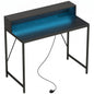 Gaming Desk, 100cm Computer Desk with LED Lights, Power Outlets, Monitor Stand and Remote, Black Wood-Effect