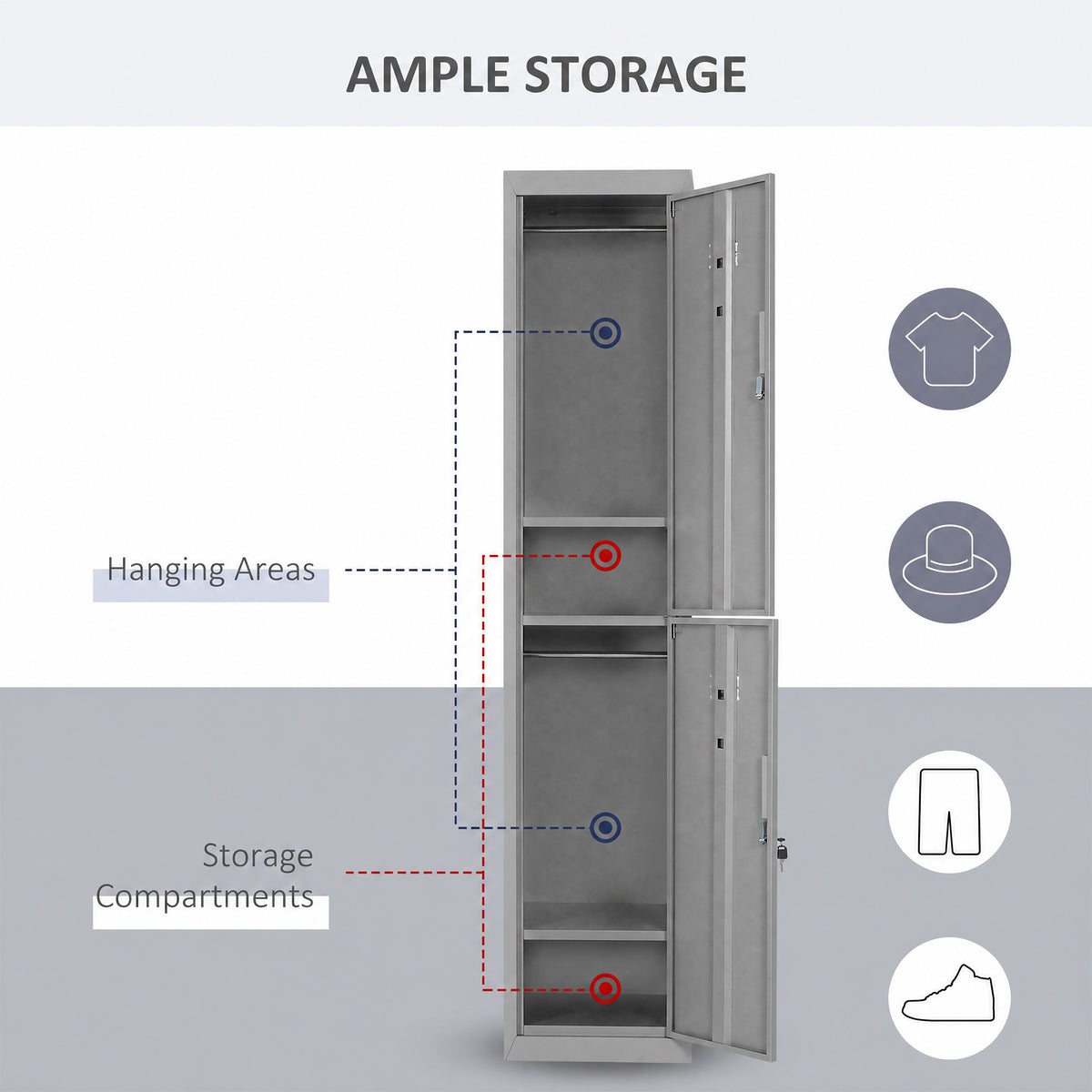 Locker Cabinet Storage Cold Rolled Steel w/ Shelves Vertical Cupboard Grey 38 x 46 x 180 cm