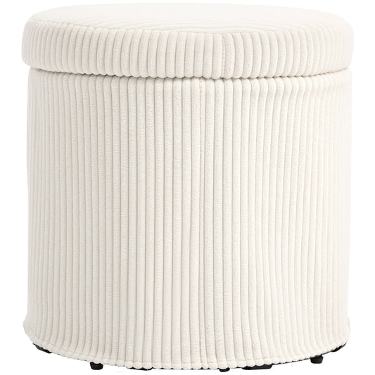 40cm Round Storage Ottoman, Corduroy Footstool with Removable Lid and Legs, Vanity Stool for Living Room, Bedroom