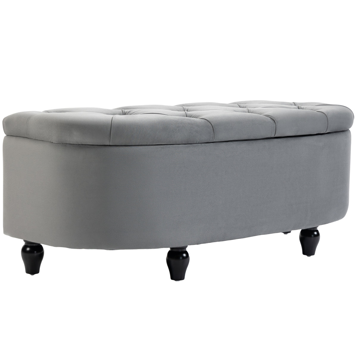Velvet-Feel Half Circle Storage Ottoman - Dark Grey