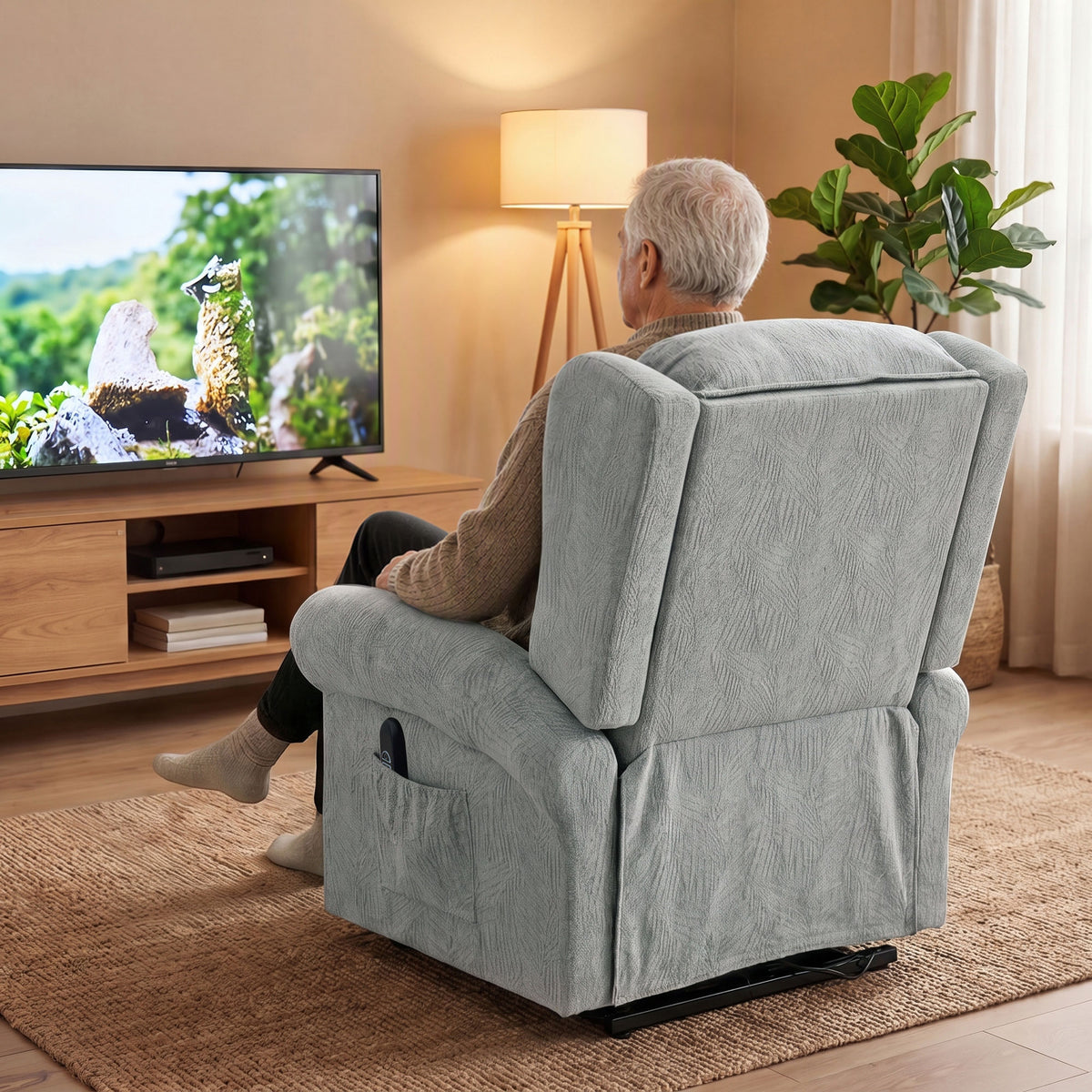 Velvet-Feel Electric Riser Recliner Chair - Grey