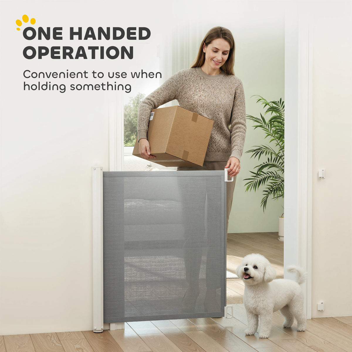 Retractable Pet Safety Gate, Folding Dog Barrier, Grey