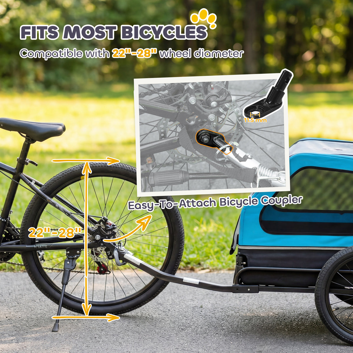 Dog Bike Trailer with Flip-Down Ramp Tailgate, Quick Release Frame, Universal Bicycle Coupler, Reflectors