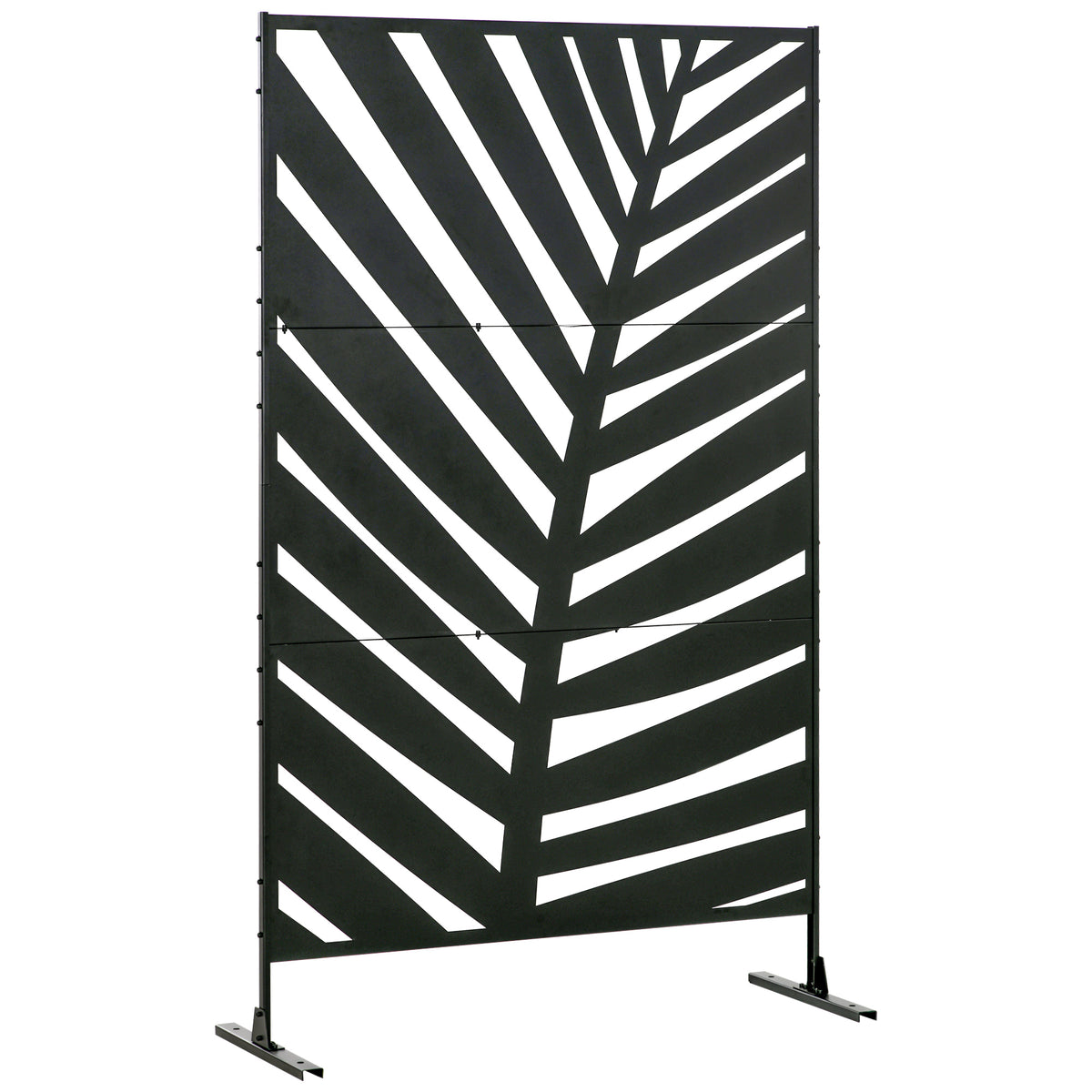 Decorative Privacy Screen with Stand, 6.5FT Freestanding Metal Outdoor Divider, Decorative Privacy Panel with Expansion Screws for Garden Patio Pool Hot Tub, Banana Leaf Style, Black