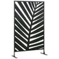 Decorative Privacy Screen with Stand, 6.5FT Freestanding Metal Outdoor Divider, Decorative Privacy Panel with Expansion Screws for Garden Patio Pool Hot Tub, Banana Leaf Style, Black