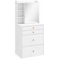 Dressing Table with Mirror and Mobile Storage Stool, Compact Vanity Table with Cabinet, Drawers, Open Shelves, White