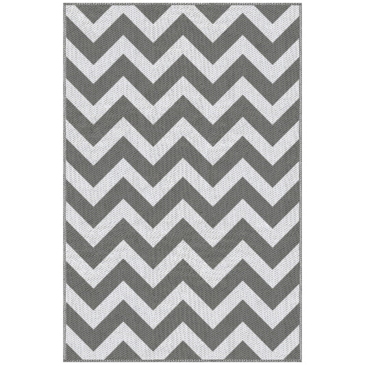 Outdoor Rug Reversible Mat Plastic Straw Rug Portable RV Camping Mat for Garden Deck Picnic Indoor, 121 x 182 cm (4 x 6 ft), Light Grey & White