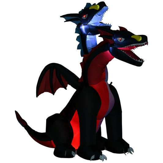 7FT Tall Halloween Inflatable Dragon with 2 Heads and LED Lights, Blow Up Halloween Party Decoration for Indoor Outdoor Yard Lawn Garden