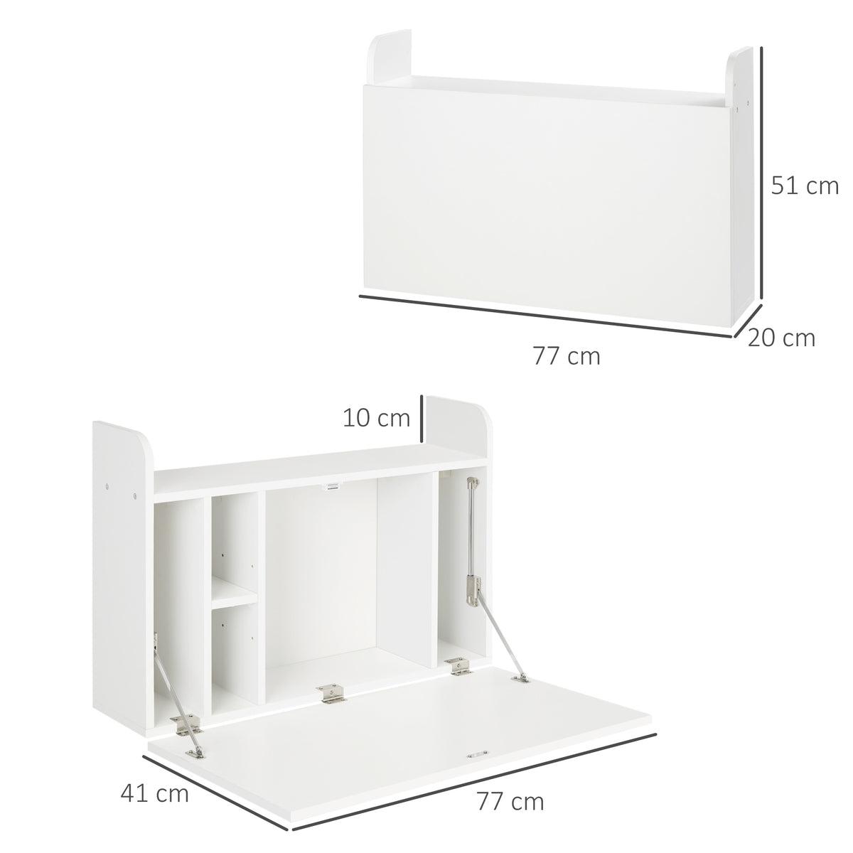 Wall Mounted Table, Drop Leaf Floating Laptop Desk with Space Saving Storage Compartments for Home Office and Study, 77cm x 20cm x 51cm