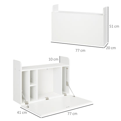 Wall Mounted Table, Drop Leaf Floating Laptop Desk with Space Saving Storage Compartments for Home Office and Study, 77cm x 20cm x 51cm