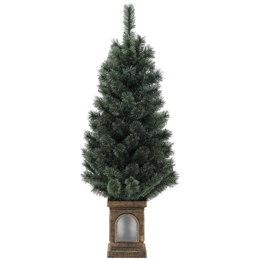 4ft Artificial Christmas Tree with 80 Warm White LED Lights, 8 Modes and Remote, Realistic Xmas Tree with Square Stand for Party Decoration, Green