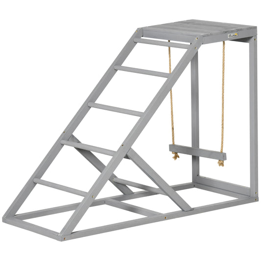 Wooden Chicken Coop Toy with Swing, Ladder, Platform, Grey