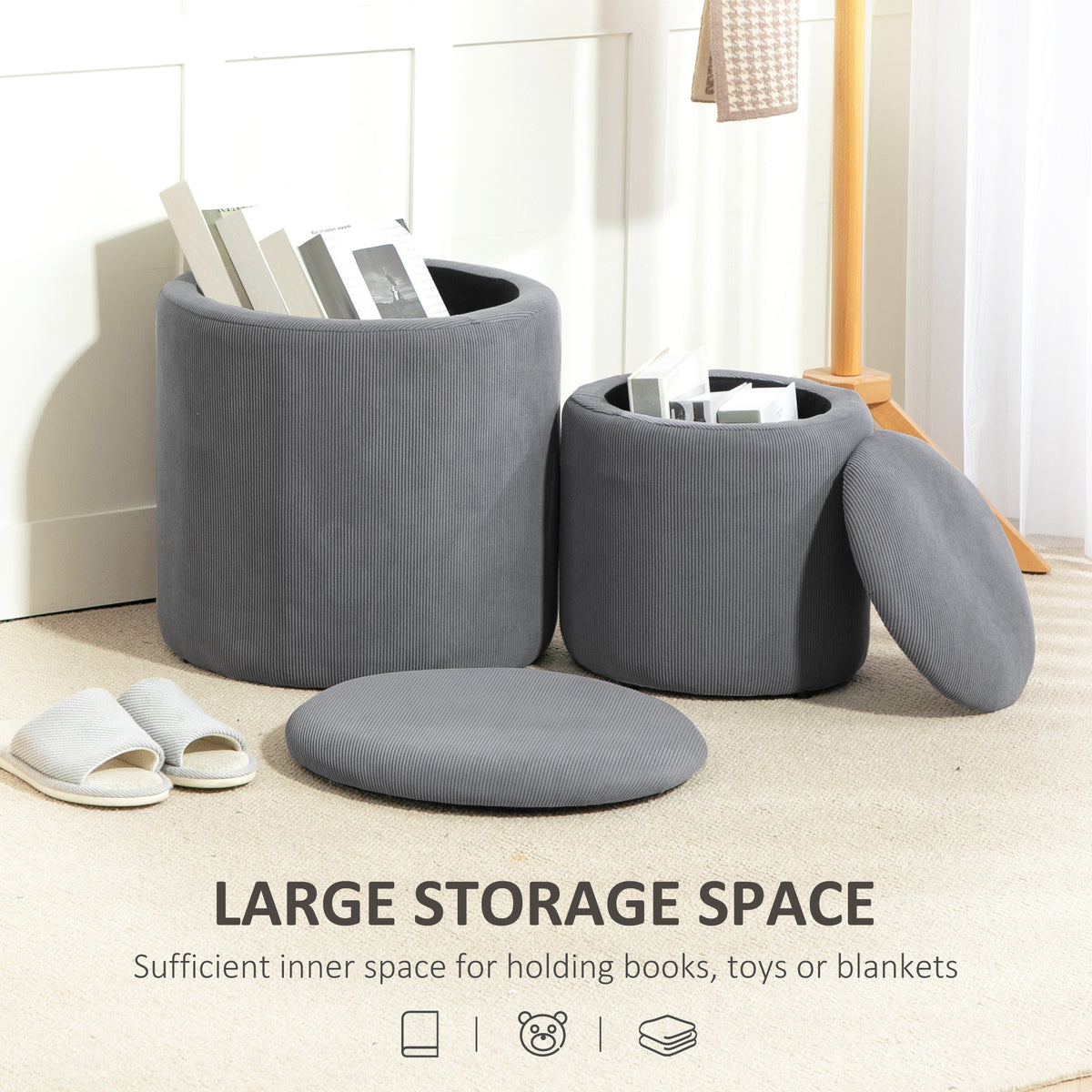 Set of Two Corduroy Storage Ottomans
