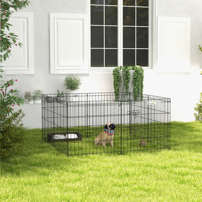 Dog Playpen, Puppy Pen, Eight-Panel Metal Fence, for Small Dogs, Indoors, Outdoors - Black