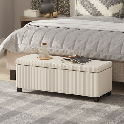 Storage Ottoman Bench, Corduroy Storage Chest Box with Wooden Legs, 112cm Bed End Bench for Living Room, Bedroom, Entryway, Hallway
