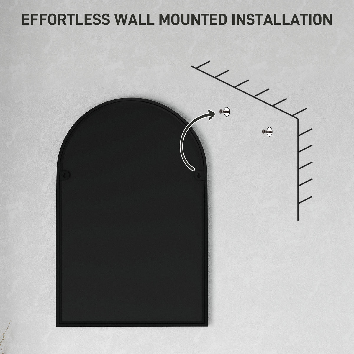 60 x 90cm Arched Home Mirror - Black