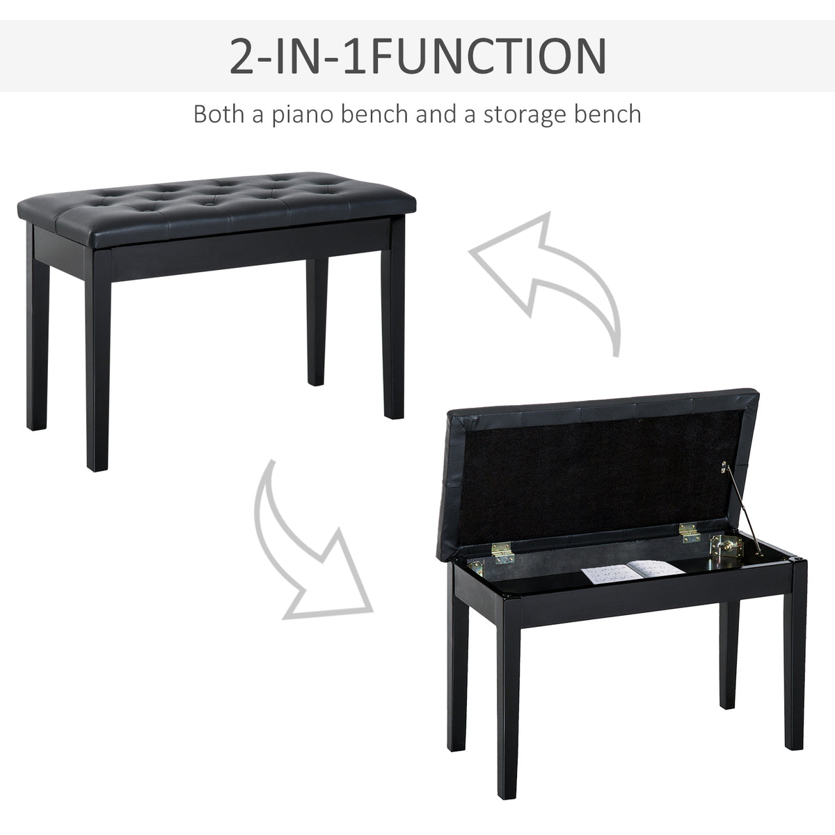 PU Leather Upholstered Piano Stool Makeup Stool Bench Dressing Table Seat with Storage 76x36x50cm