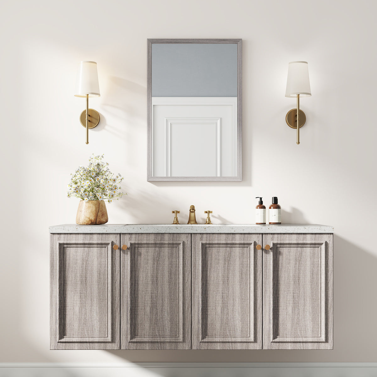 Wall Bathroom Mirror, 40 x 60 cm Wall-Mounted Mirror for Living Room, Bedroom, Hallway, Grey