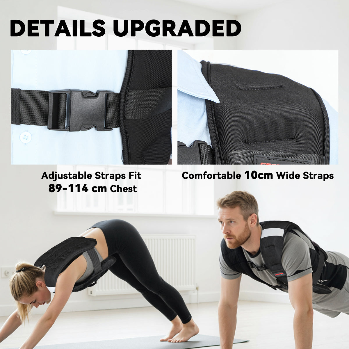 Weighted Vest, 8 kg Weight Vest with Adjustable Straps, Reflective Strips, Black