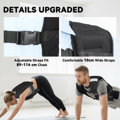 Weighted Vest, 8 kg Weight Vest with Adjustable Straps, Reflective Strips, Black