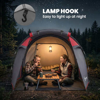 2 Man Tunnel Tent with Sewn-in Groundsheet, Air Vents, Rainfly, 2000mm Large Camping Tent with Bedroom, Porch, Living Area for Camping, Hiking, 426L x 206W x 154H cm