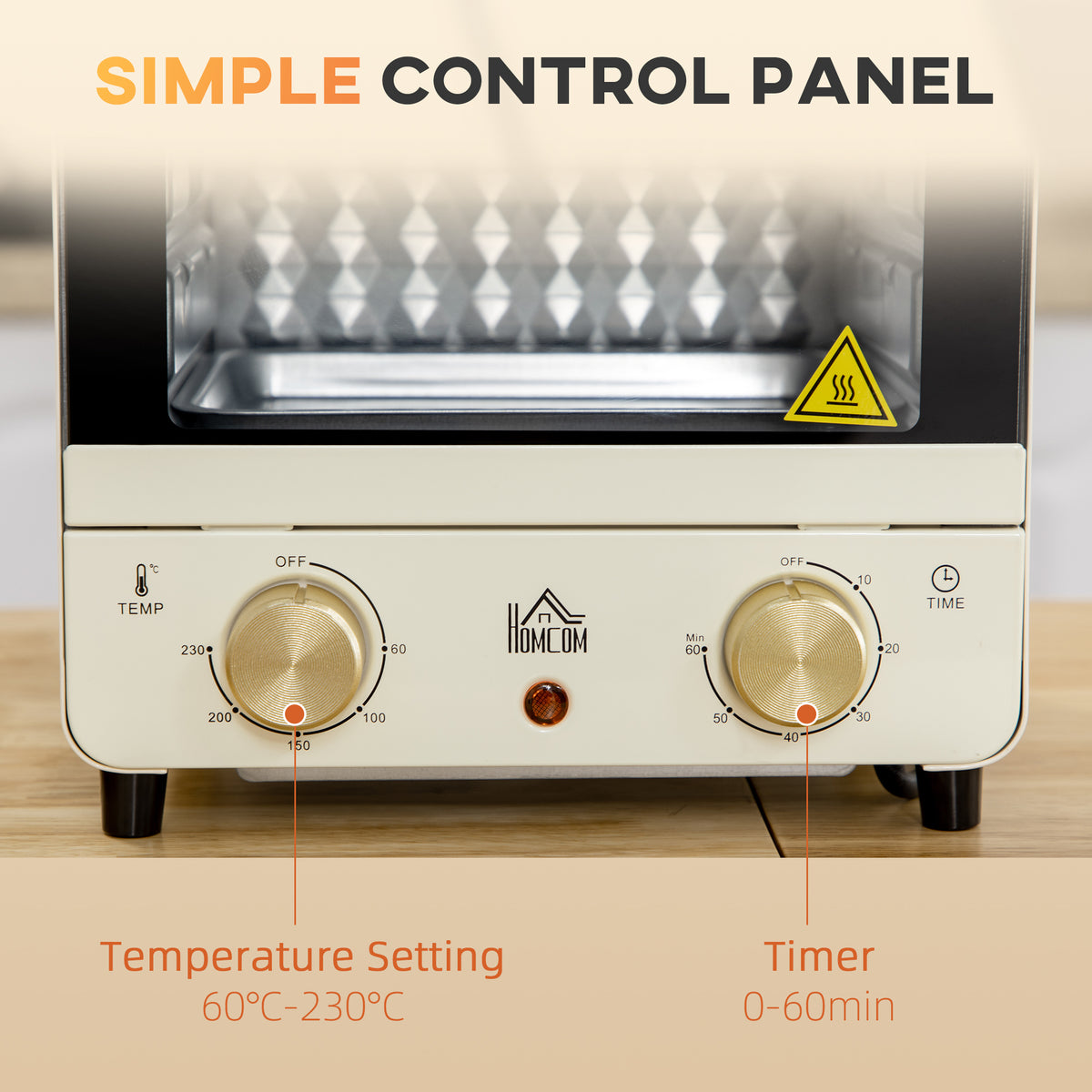 Mini Oven, 15 Litres Electric Oven and Grill with 60-230℃ Adjustable Temperature, 60 Minute Timer, Include Baking Tray, Wire Rack and Crumb Tray, 1000W, Cream White