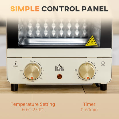Mini Oven, 15 Litres Electric Oven and Grill with 60-230℃ Adjustable Temperature, 60 Minute Timer, Include Baking Tray, Wire Rack and Crumb Tray, 1000W, Cream White