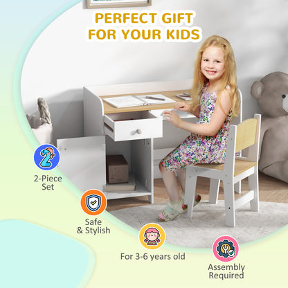 Kids Desk and Chair Set for 3-6 Years with Storage Drawer, Study Table and Chair for Children - White