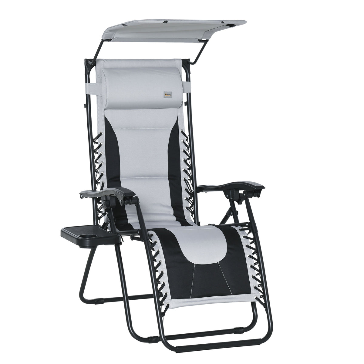 Zero Gravity Lounger Chair, Folding Reclining Patio Chair with Shade Cover, Padded Seat, Cup Holder, Soft Cushion and Headrest for Poolside, Camping, Grey